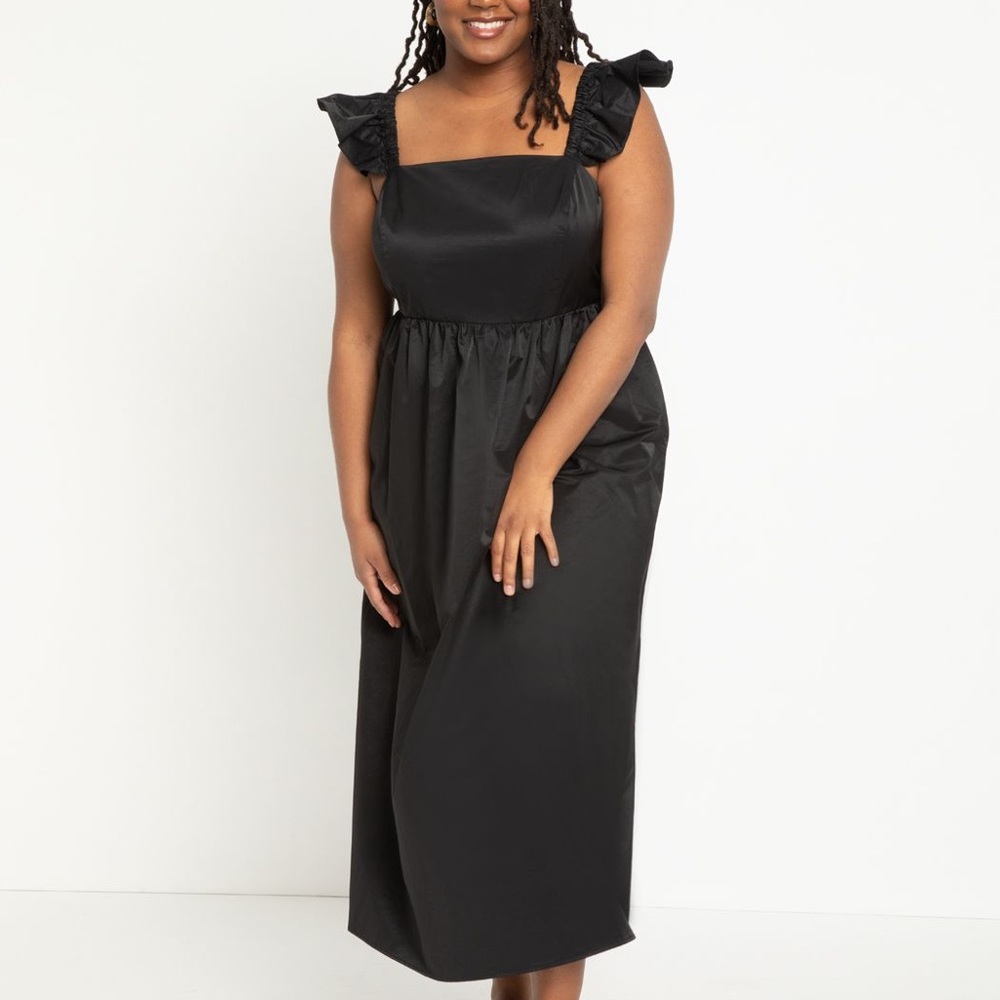 Eloquii Black Ruffle Strap Midi Dress with Back Bow - Picture 3 of 11